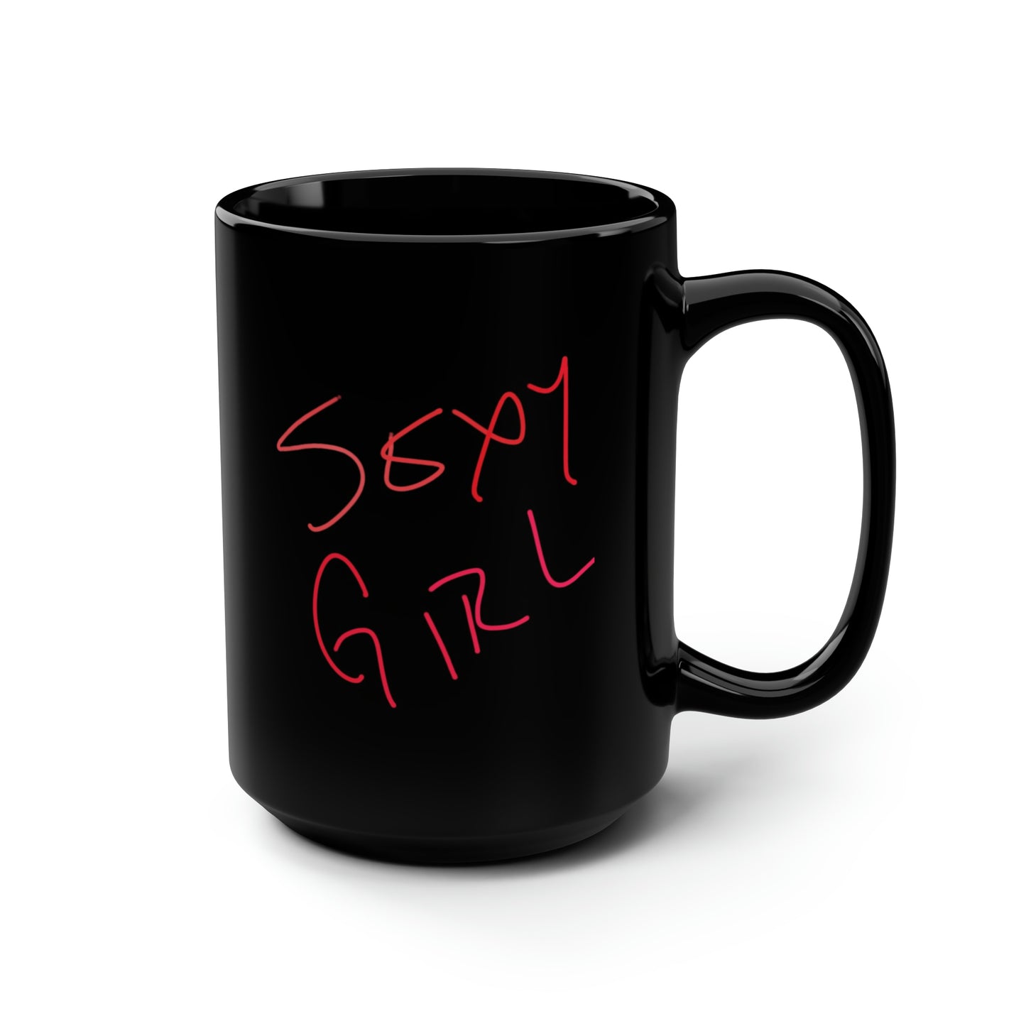 Blonde Babe With Red Flowers/Sexy Girl- Black Mug, 15oz- Large