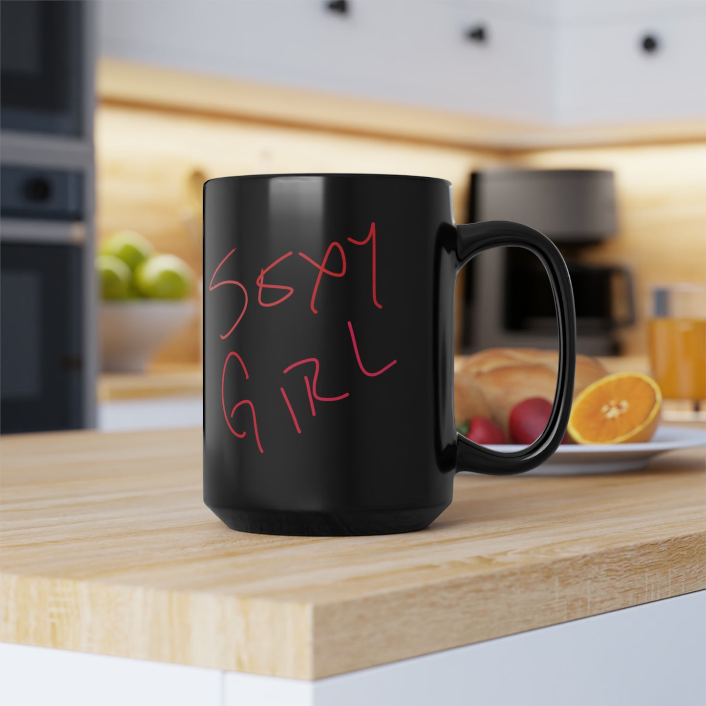 Scribble Heart/Sexy Girl- Black Mug, 15oz- Large