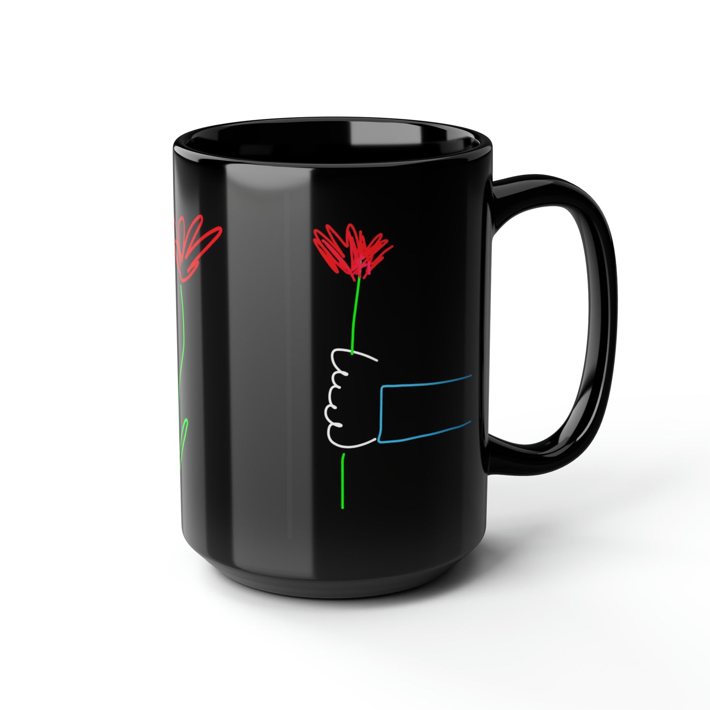 One Red Flower- Black Mug, 15oz