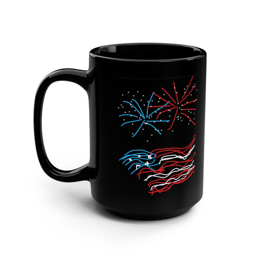 July 4th- Fireworks/1776- Black Mug, 15oz- Large