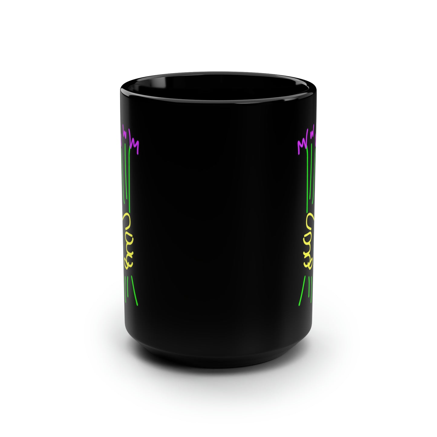 3 Purple Flowers- Black Mug, 15oz- Large