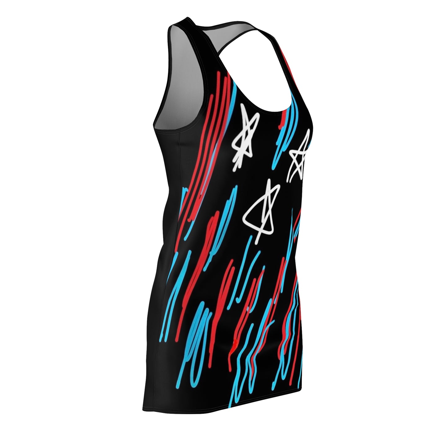 July 4th- Stars Stripes- Women's Cut & Sew Racerback Dress (AOP)- Black