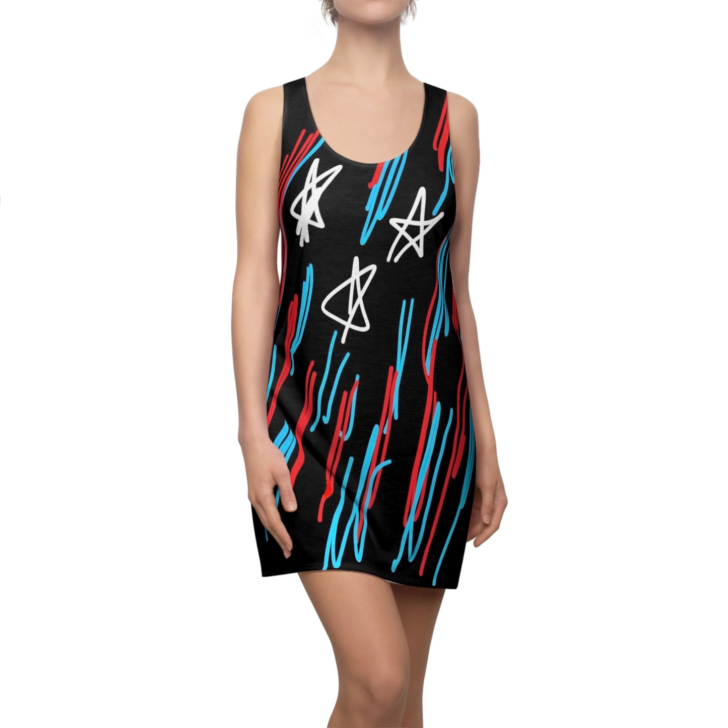 July 4th- Stars Stripes- Women's Cut & Sew Racerback Dress (AOP)- Black