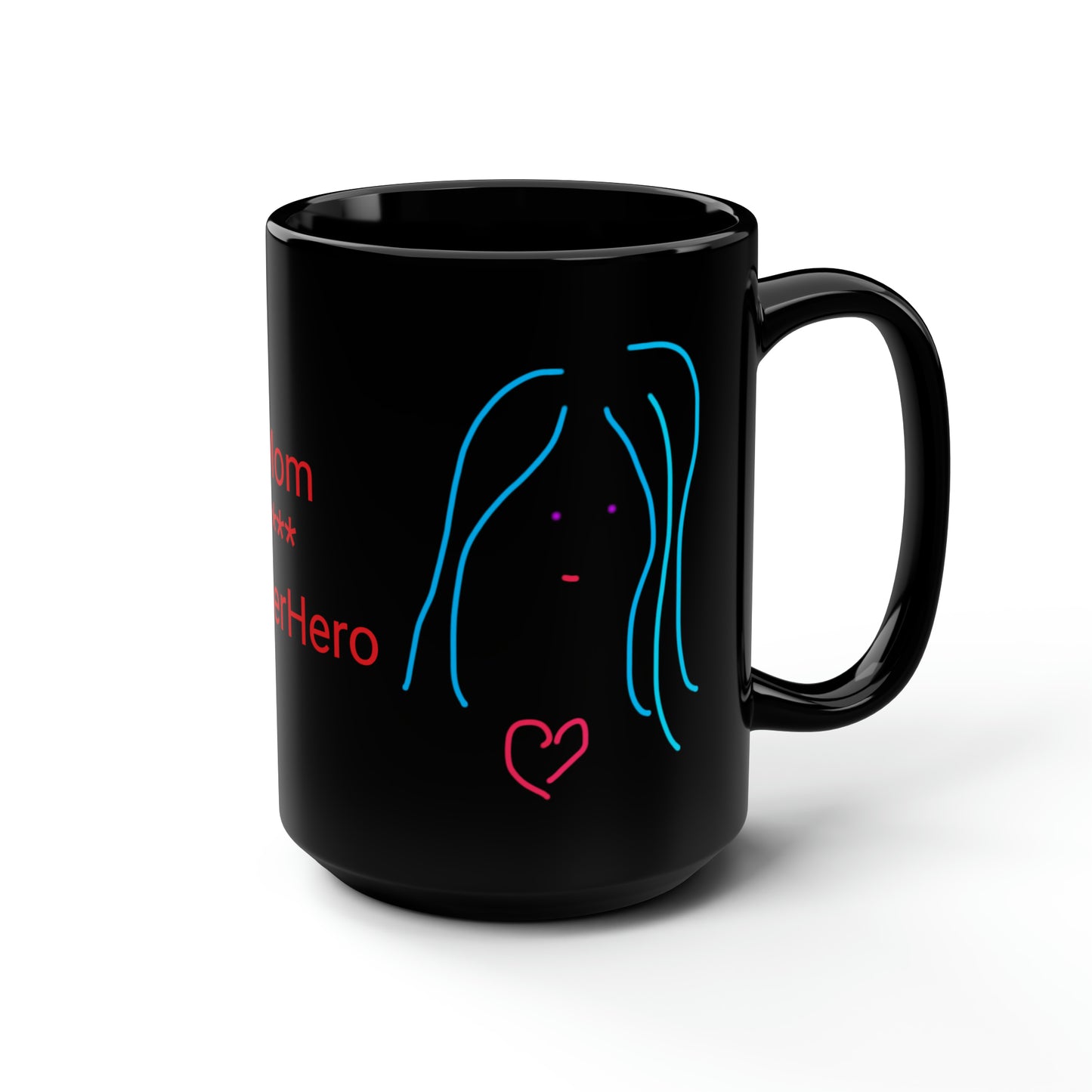 Superhero/Mom- Black Mug, 15oz- Large