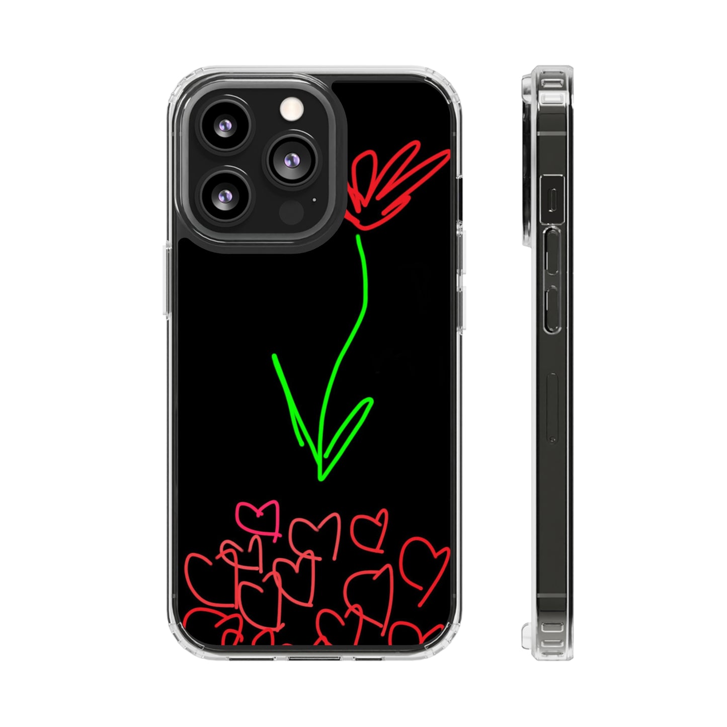 Red Flower, Hearts- Clear Cases