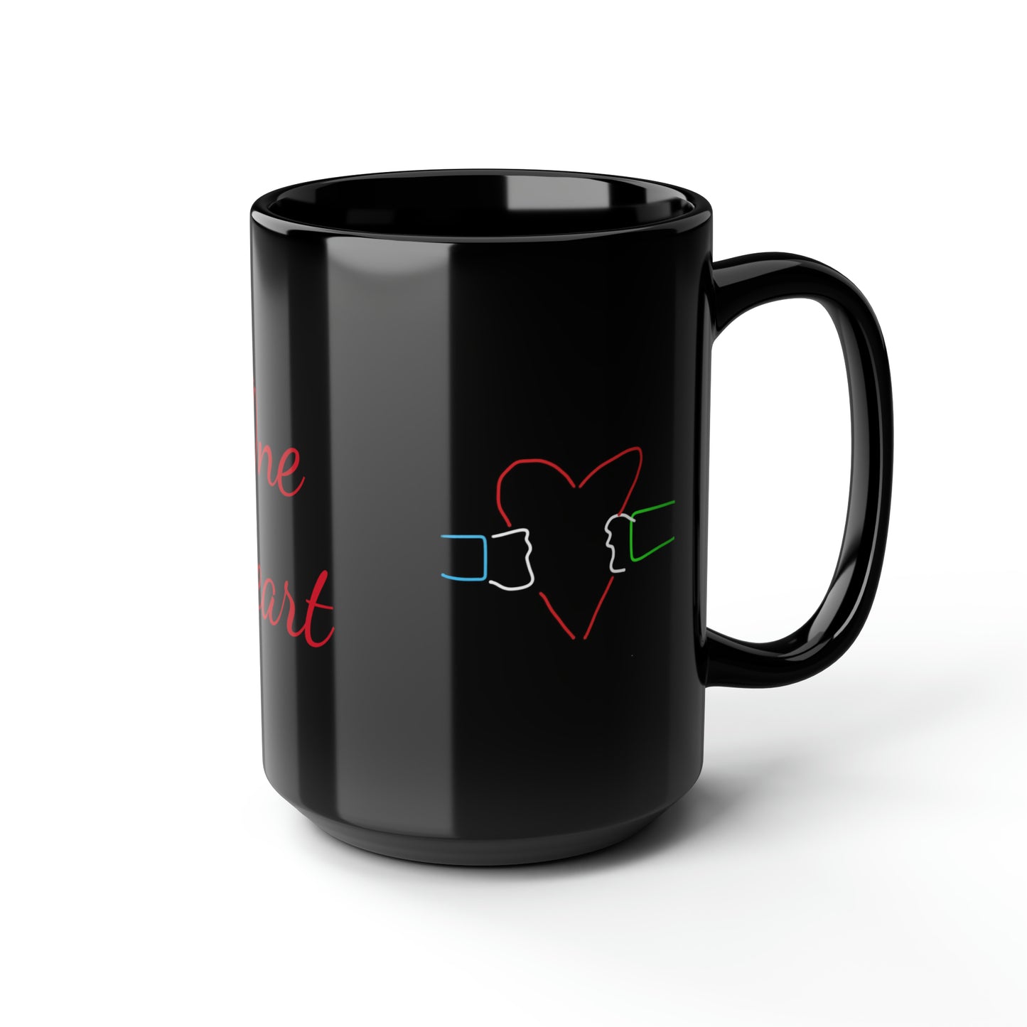 Wish/One Heart- Black Mug, 15oz