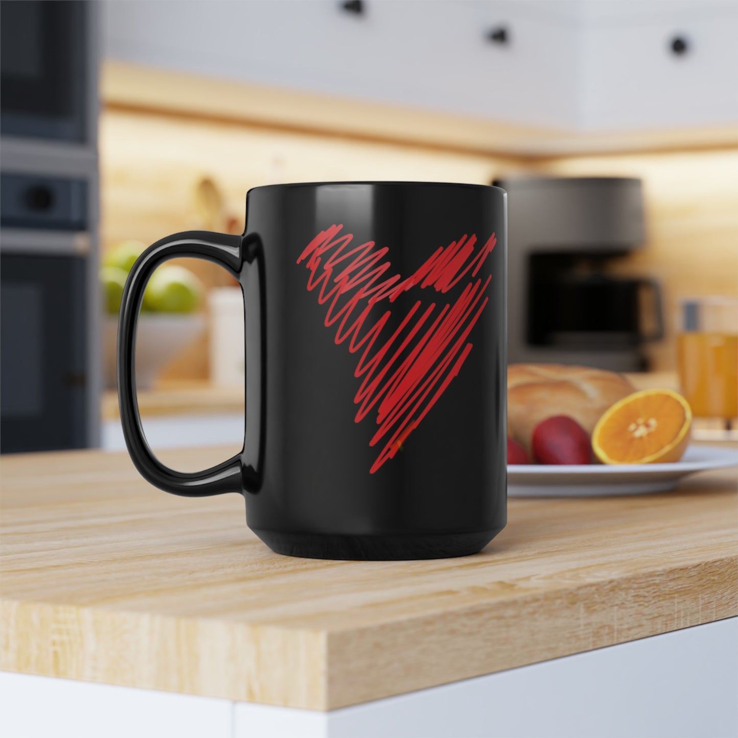 Scribble Heart/Sexy Girl- Black Mug, 15oz- Large