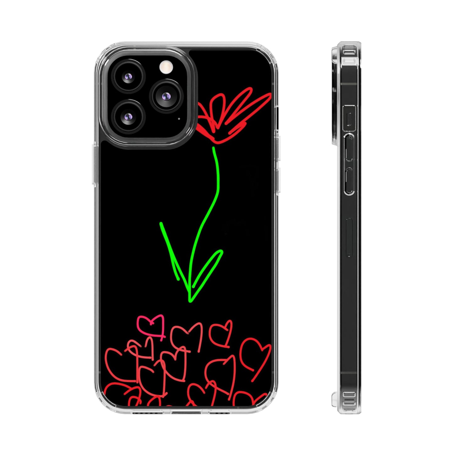 Red Flower, Hearts- Clear Cases