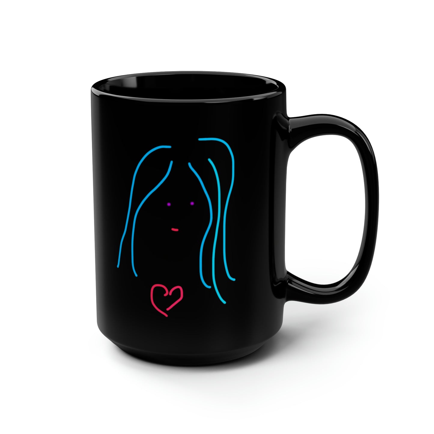 Heart Girl- Black Mug, 15oz- Large