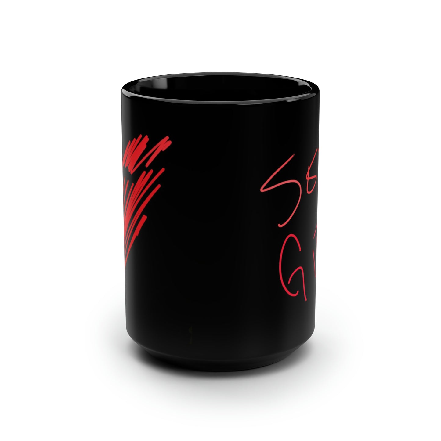 Scribble Heart/Sexy Girl- Black Mug, 15oz- Large