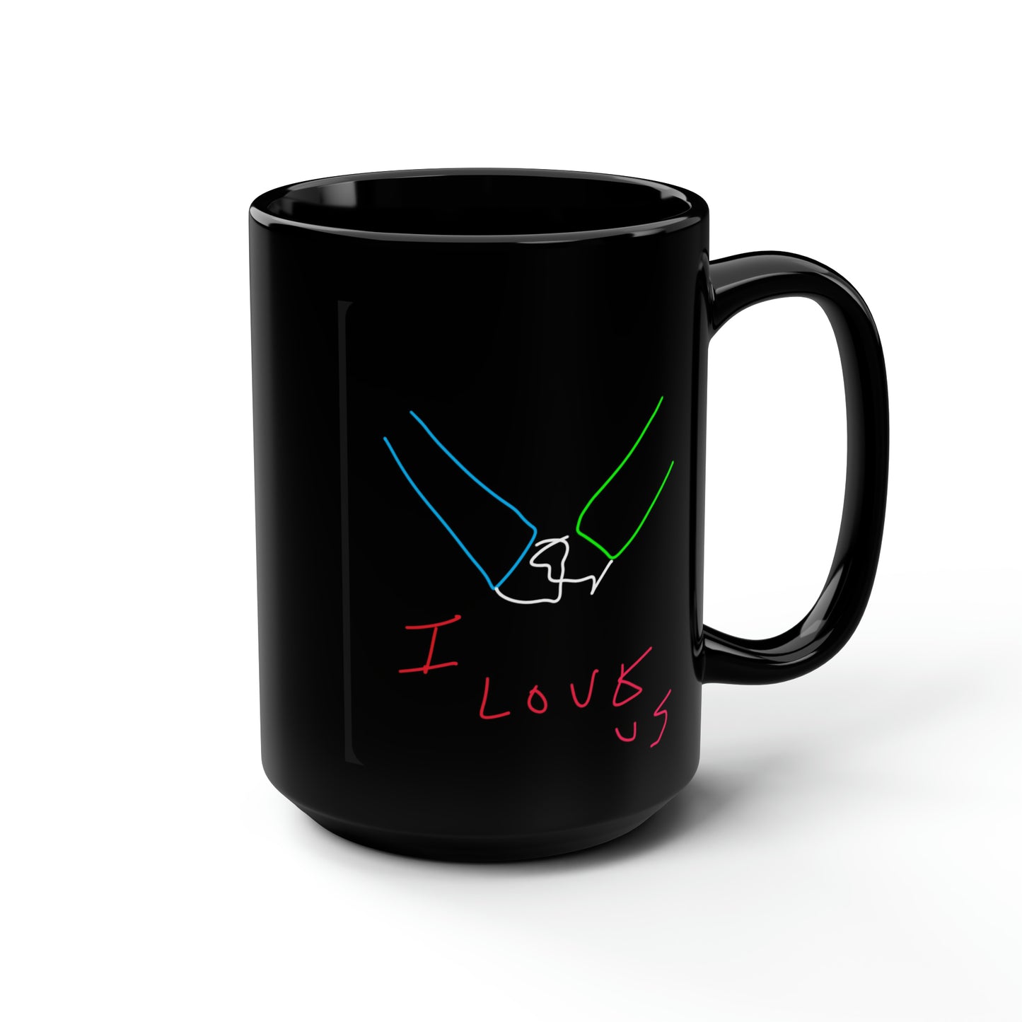 Wish/I love Us- Black Mug, 15oz- Large