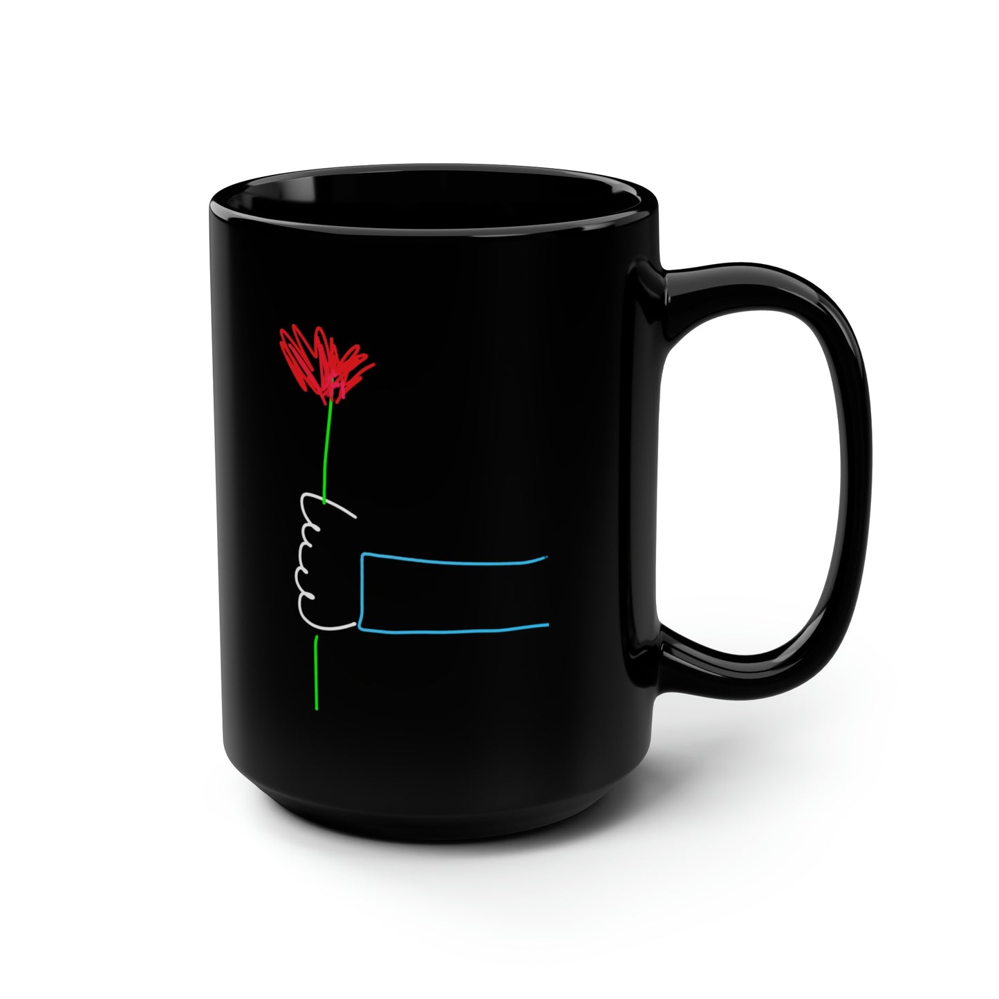 One Red Flower, Heart Ballon- Black Mug, 15oz- Large