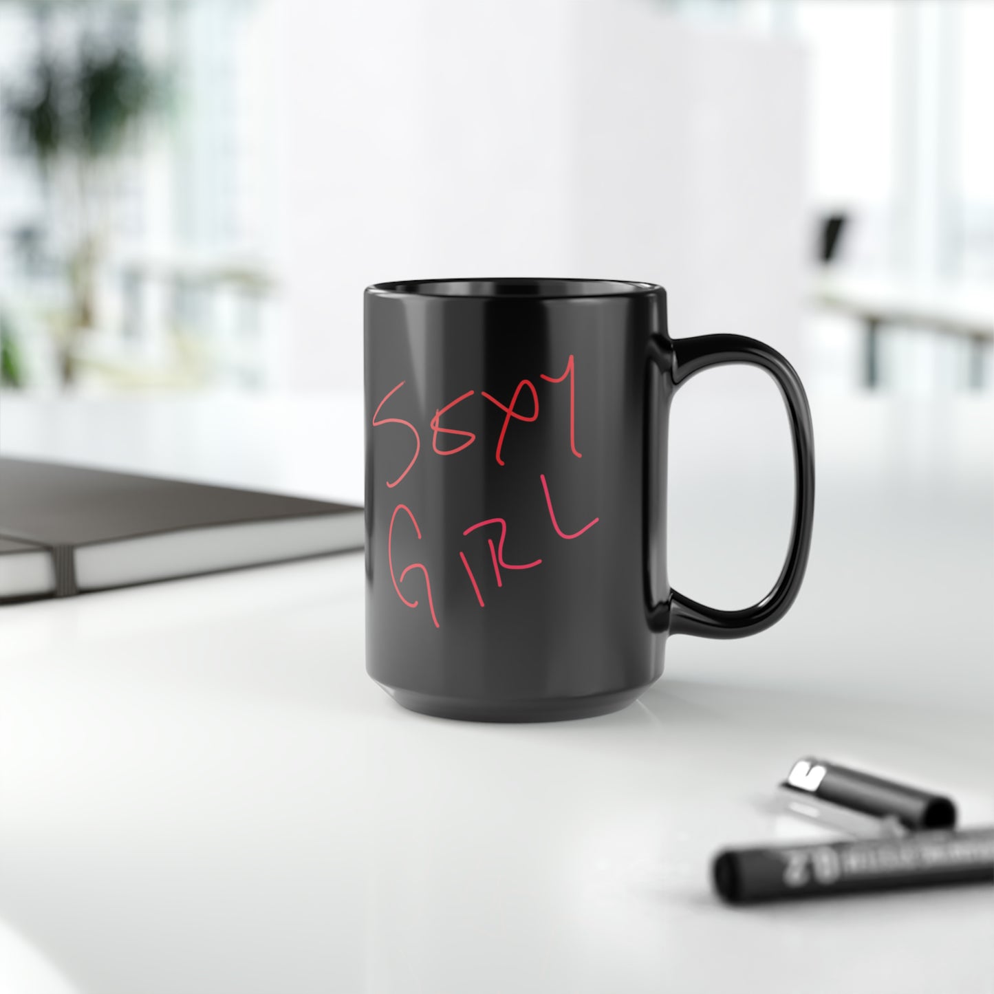 Scribble Heart/Sexy Girl- Black Mug, 15oz- Large