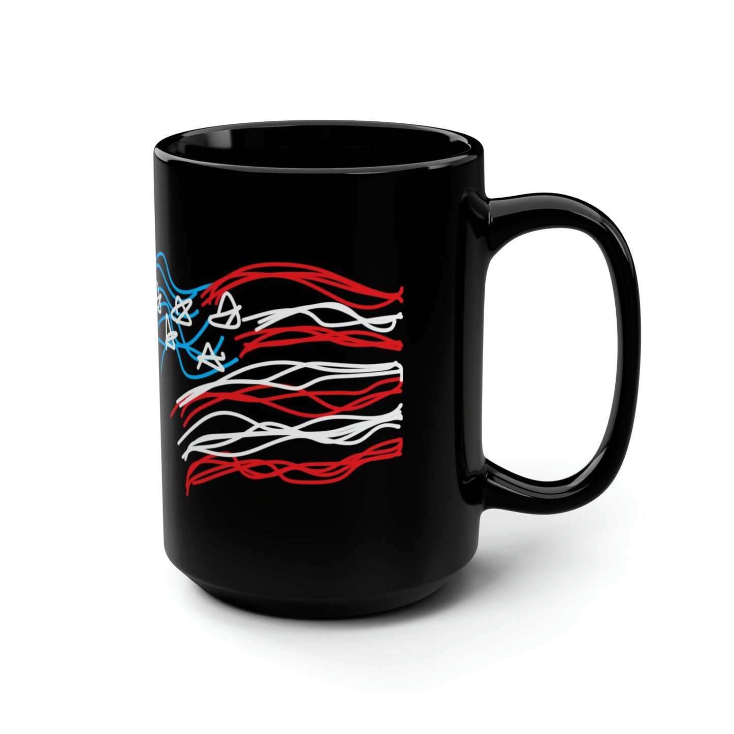 Military- Fireworks/Navy- Black Mug, 15oz- large