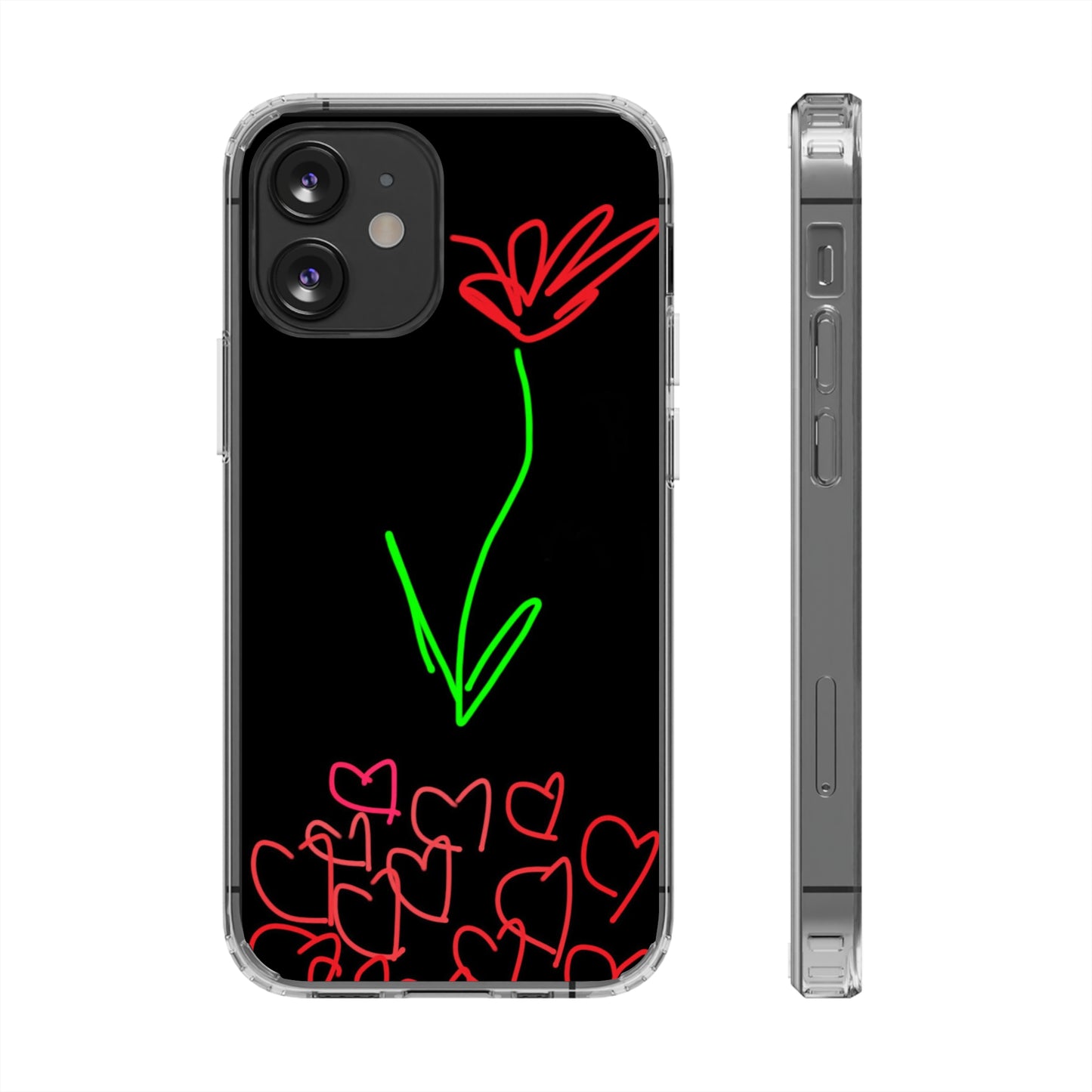 Red Flower, Hearts- Clear Cases