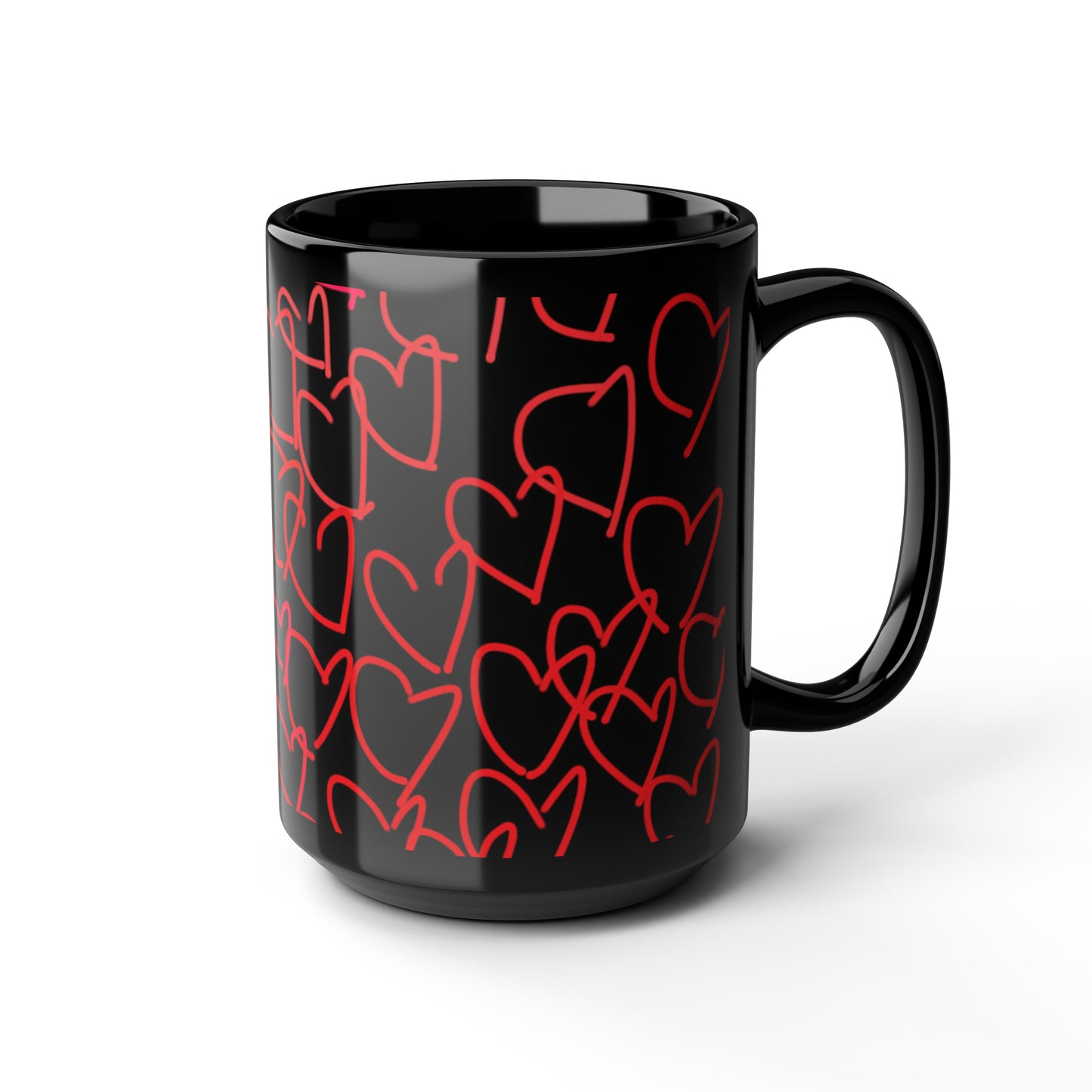 Blonde Babe with Red Flowers/Million Hearts- Black Mug, 15oz