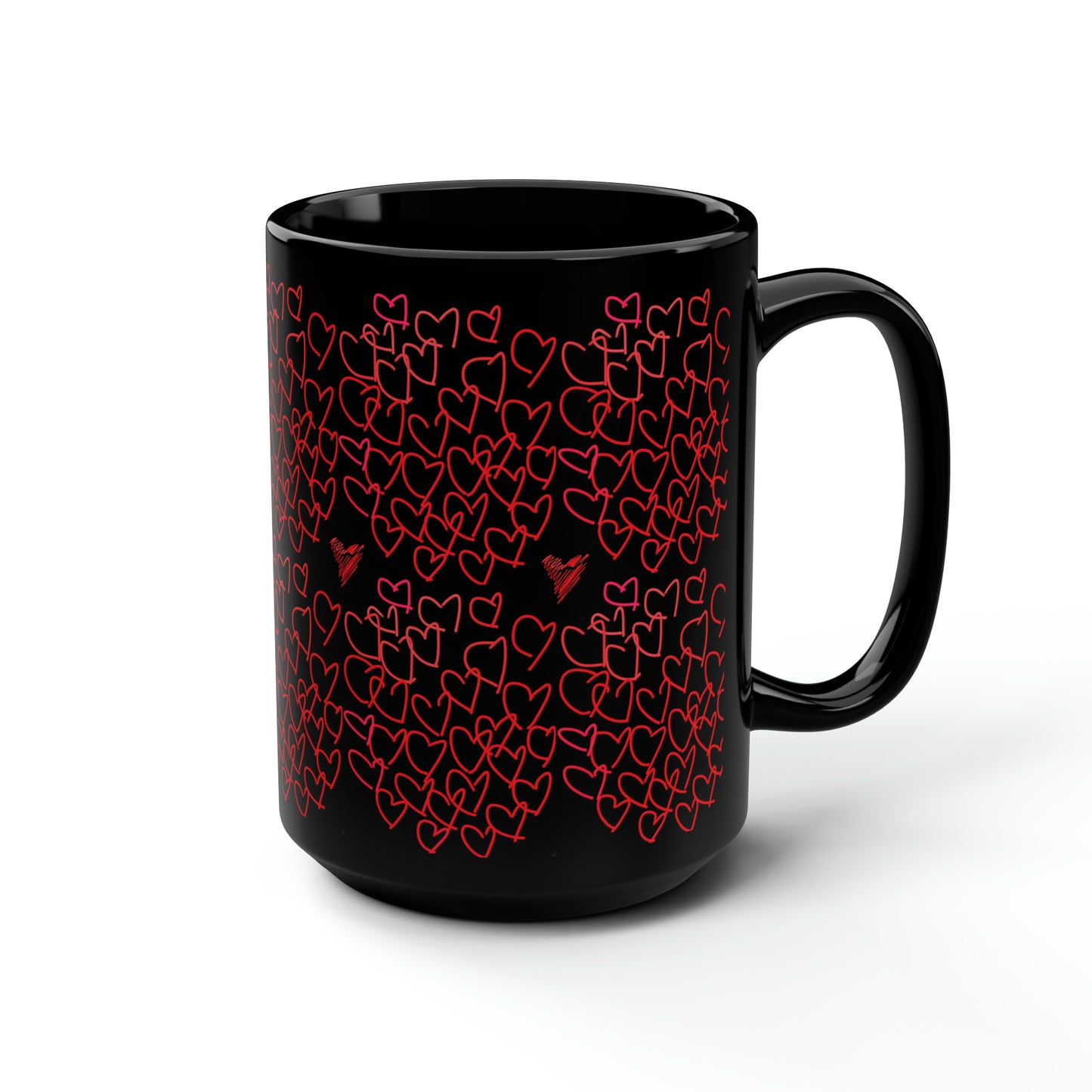 Million Hearts (small)- Black Mug, 15oz- Large