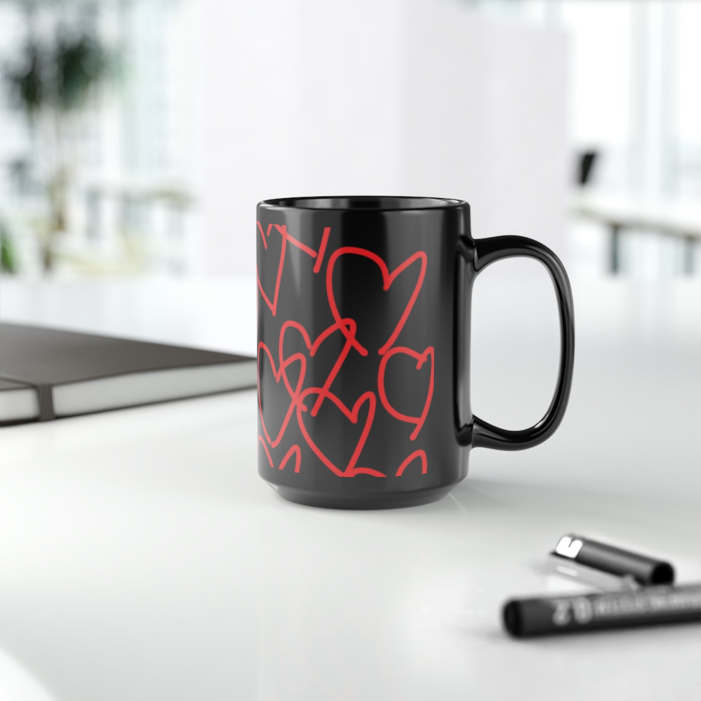 Million Hearts (large)- Black Mug, 15oz- Large