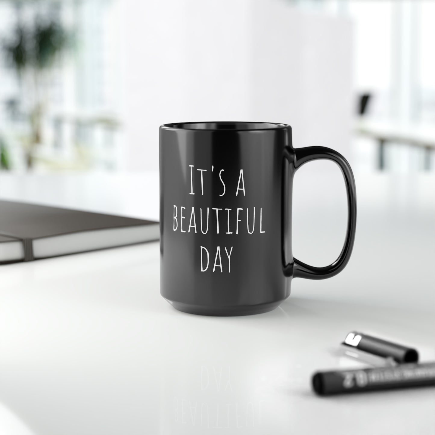 Sunflower/It's A Beautiful Day- Black Mug, 15oz- Large