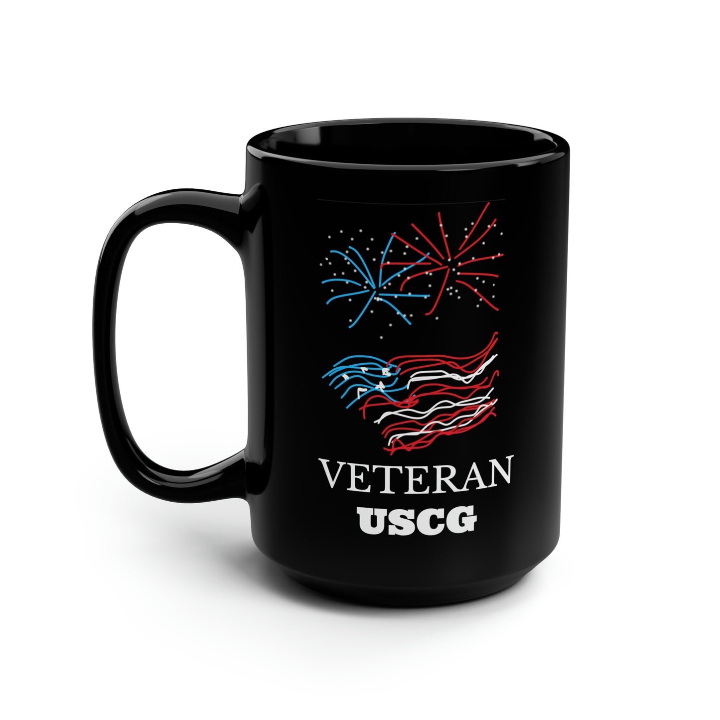 Military- Fireworks/USCG- Black Mug, 15oz- Large