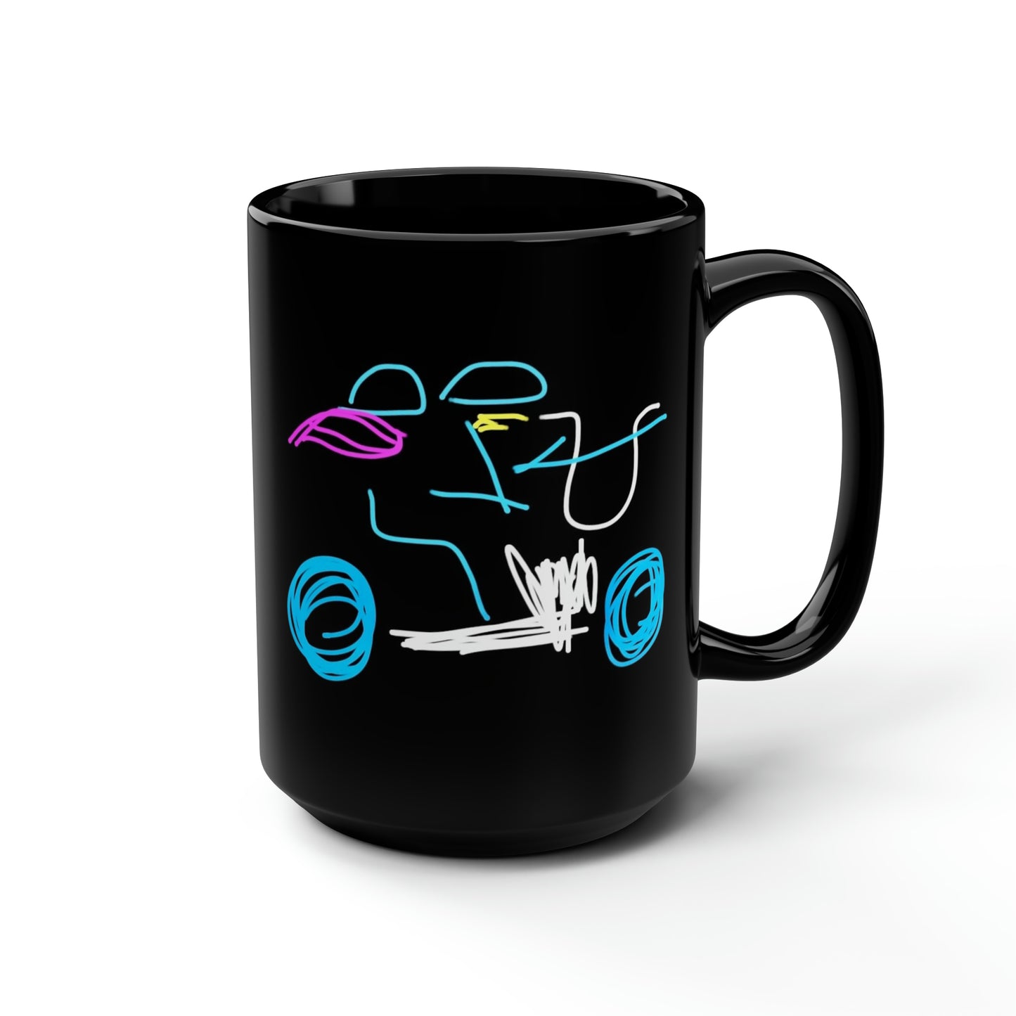 Brunette Biker Babe- Black Mug, 15oz