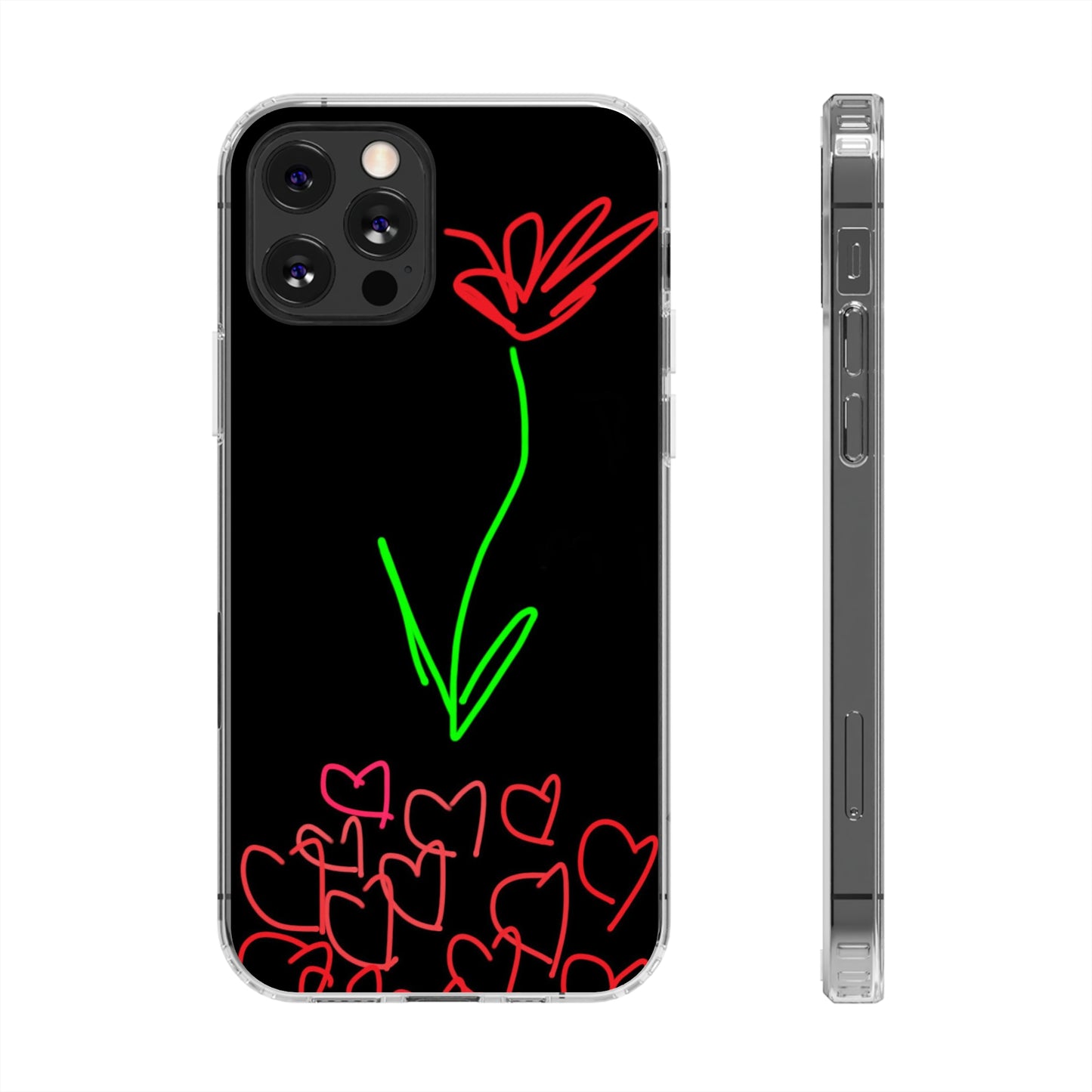 Red Flower, Hearts- Clear Cases