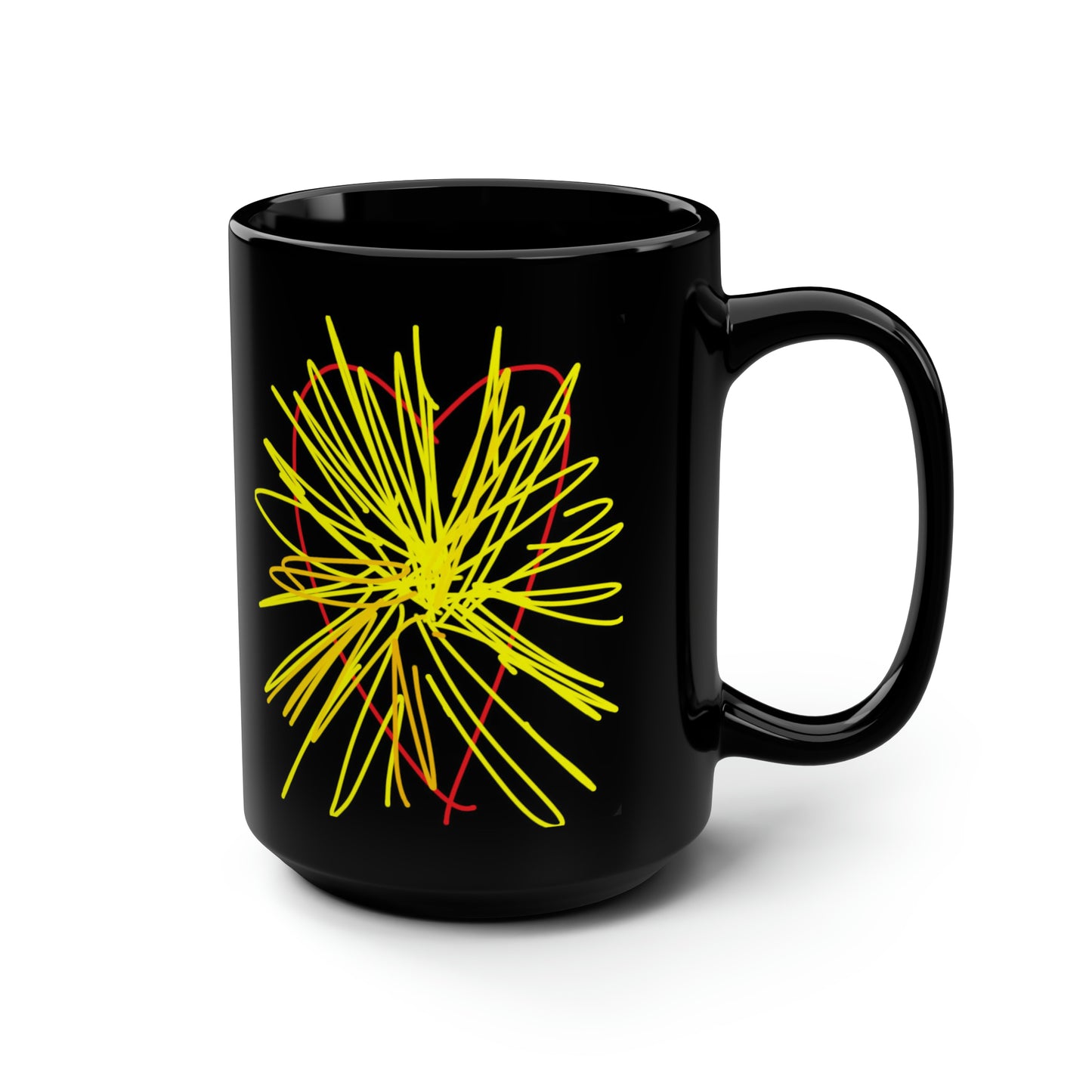 Heart Bursting With Light- Black Mug, 15oz- Large