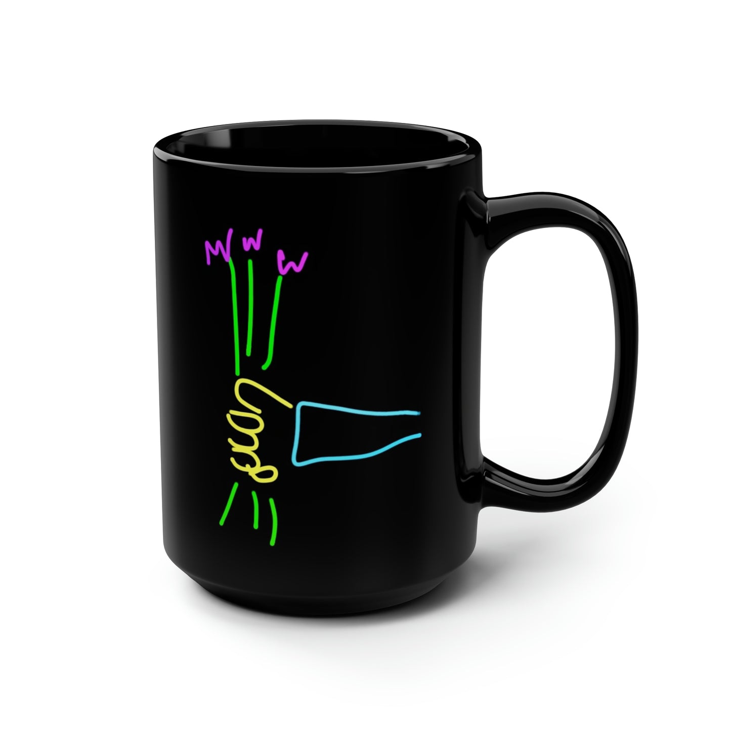 3 Purple Flowers- Black Mug, 15oz- Large