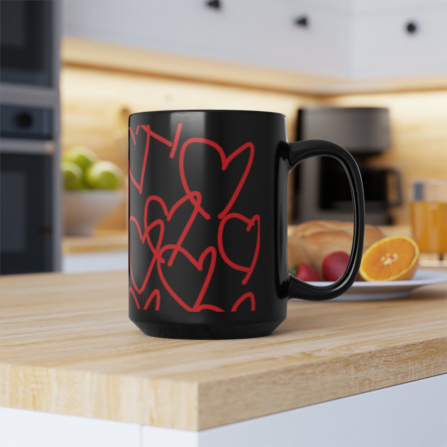 Million Hearts (large)- Black Mug, 15oz- Large