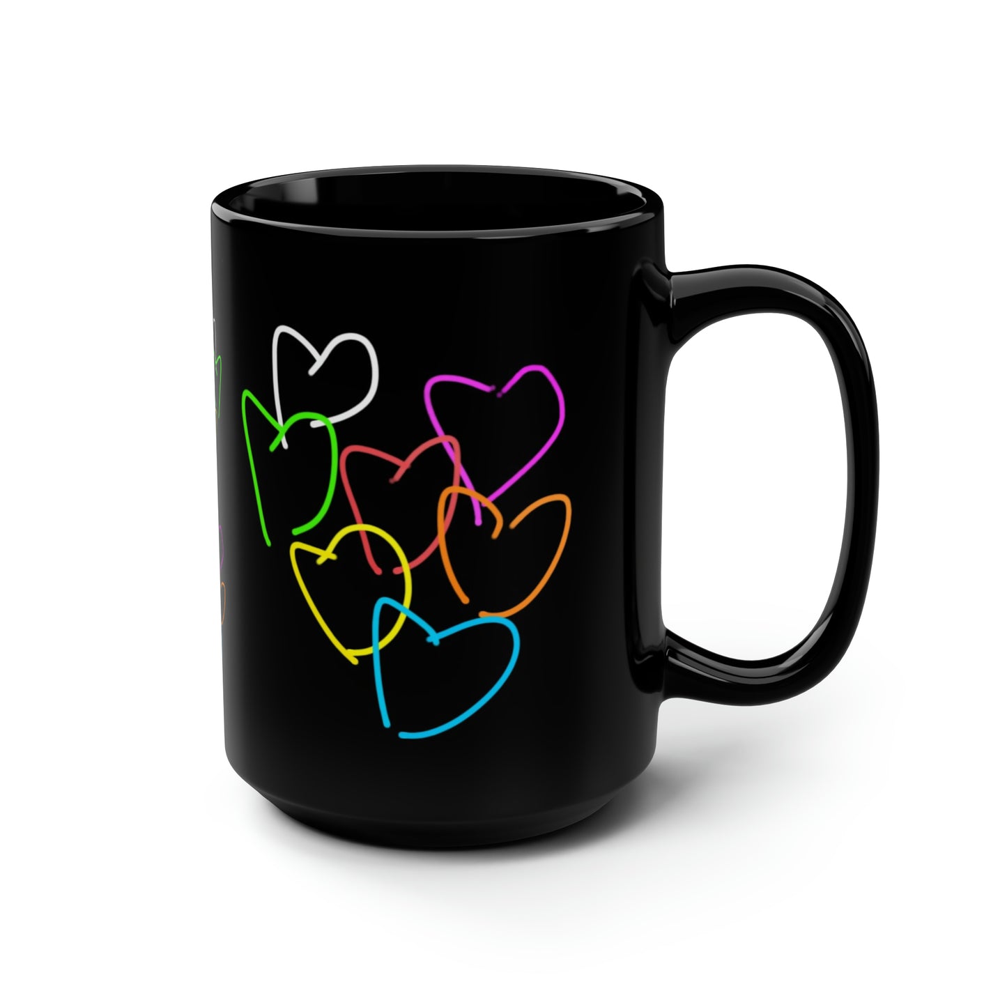 Colorful Hearts- Black Mug, 15oz- Large