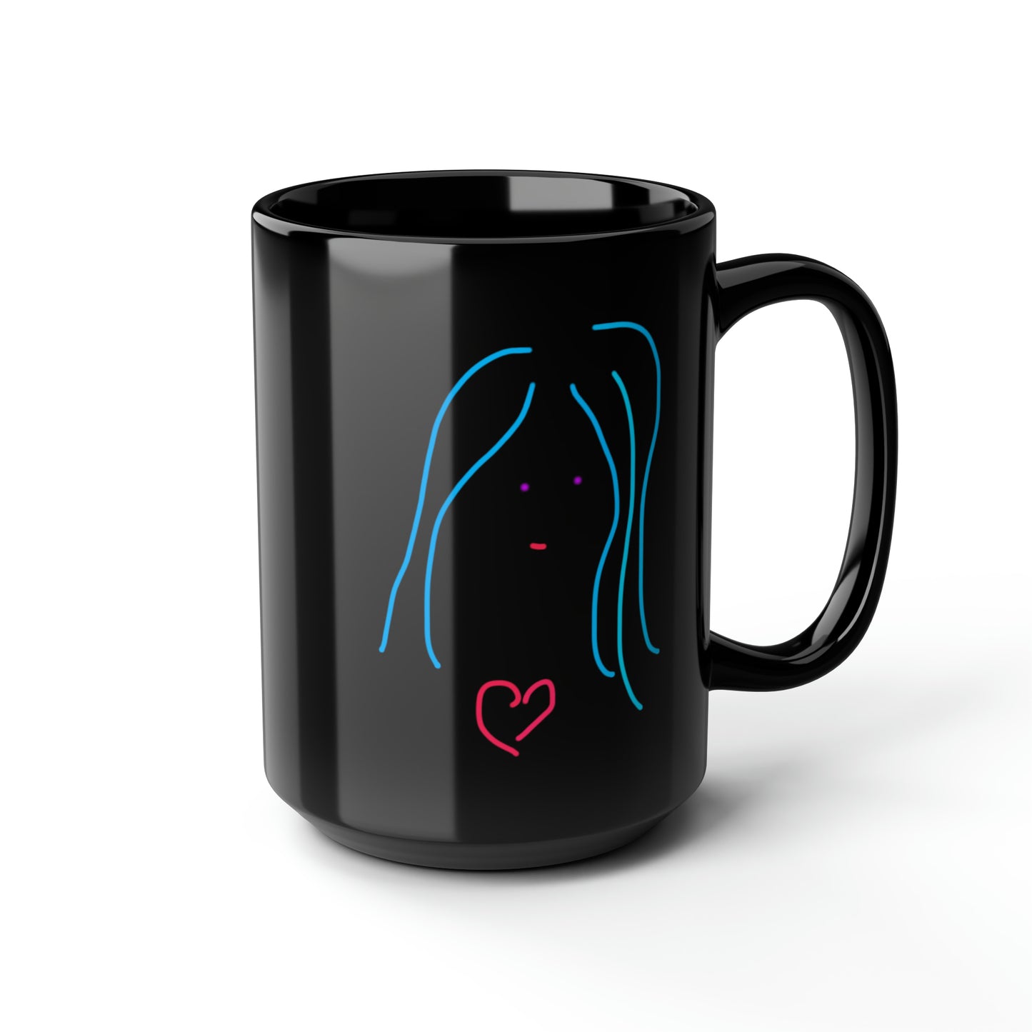 Heart Girl- Black Mug, 15oz- Large