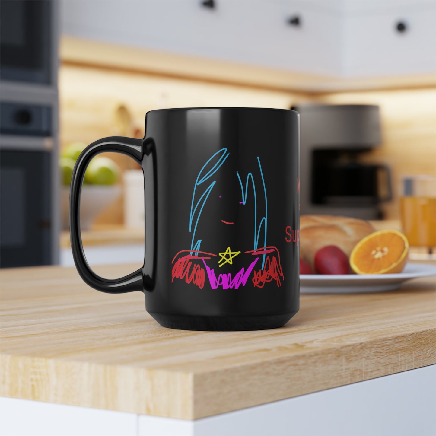 Superhero/Mom- Black Mug, 15oz- Large