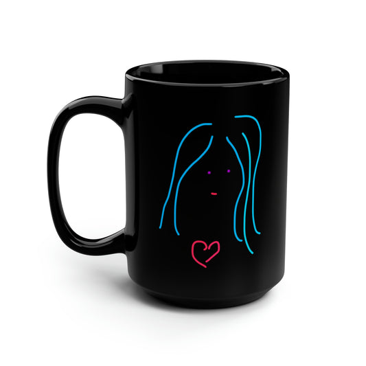 Heart Girl- Black Mug, 15oz- Large