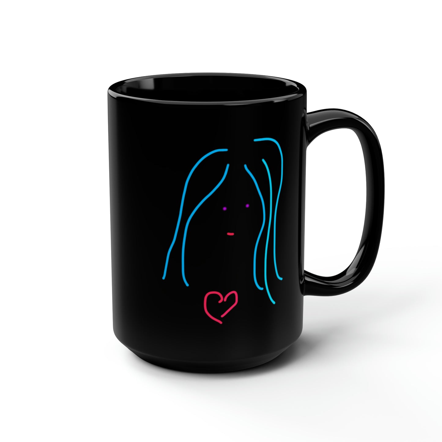 Heart Girl- Black Mug, 15oz- Large