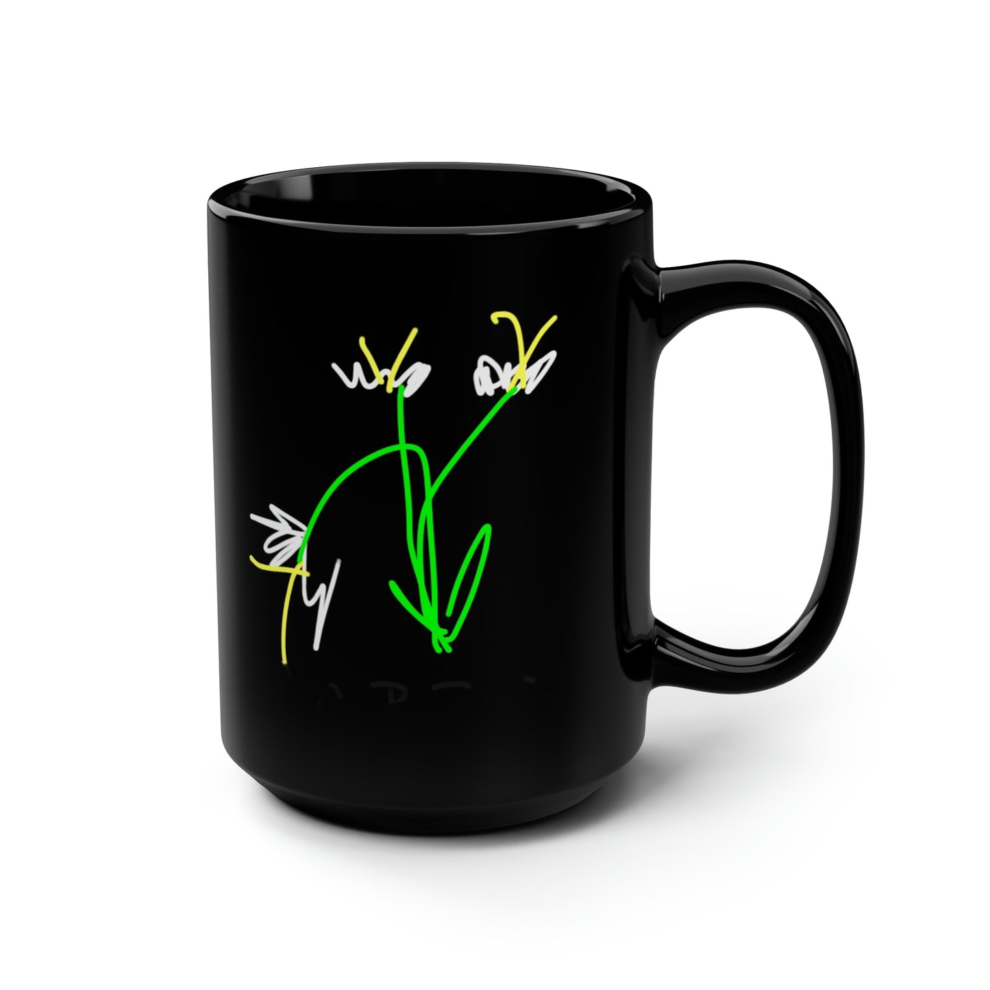 3 White Flowers- Black Mug, 15oz- Large