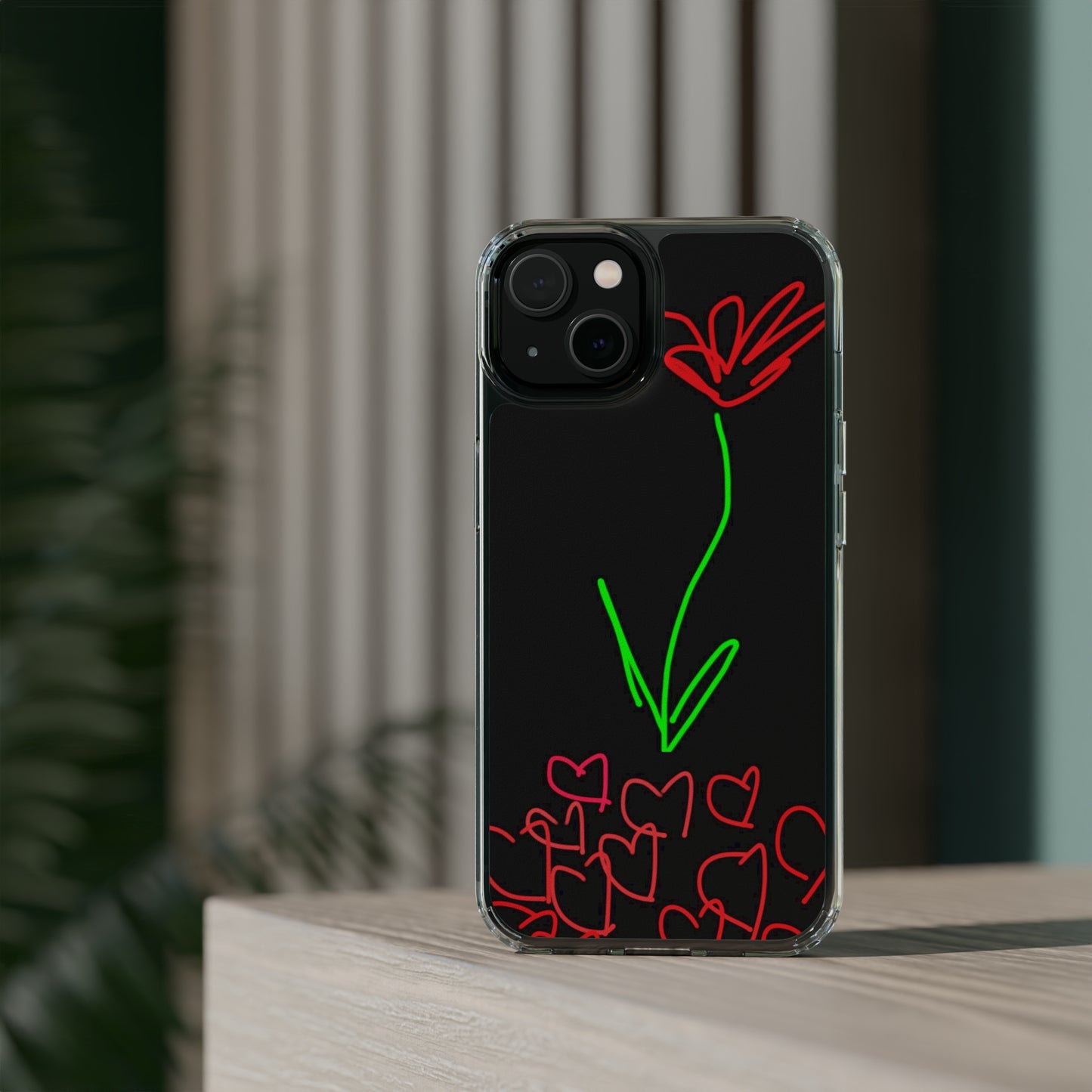 Red Flower, Hearts- Clear Cases