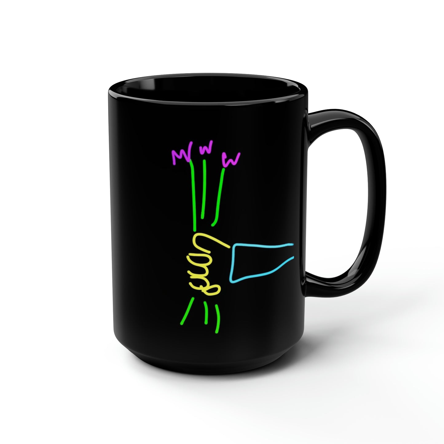 3 Purple Flowers- Black Mug, 15oz- Large