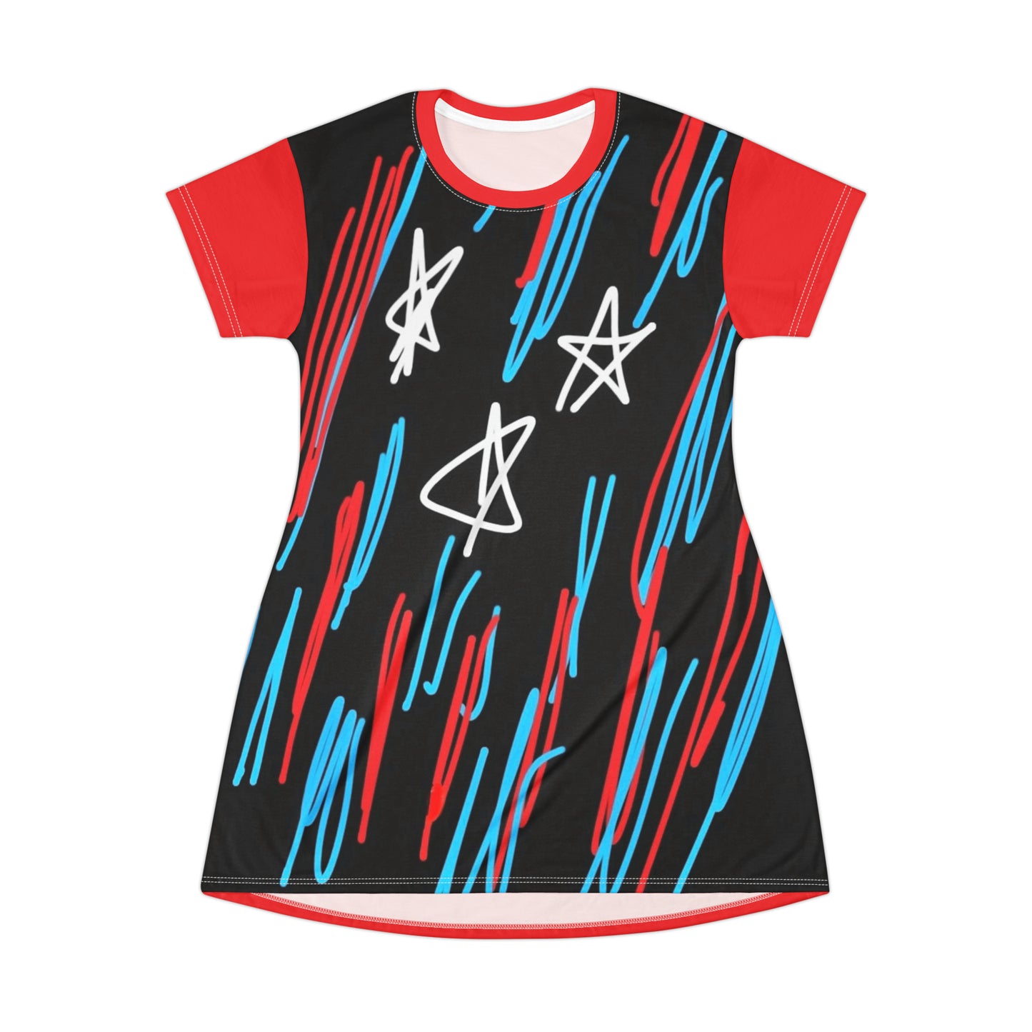 July 4th- Stars Stripes- T-Shirt Dress (AOP)- Black and Red