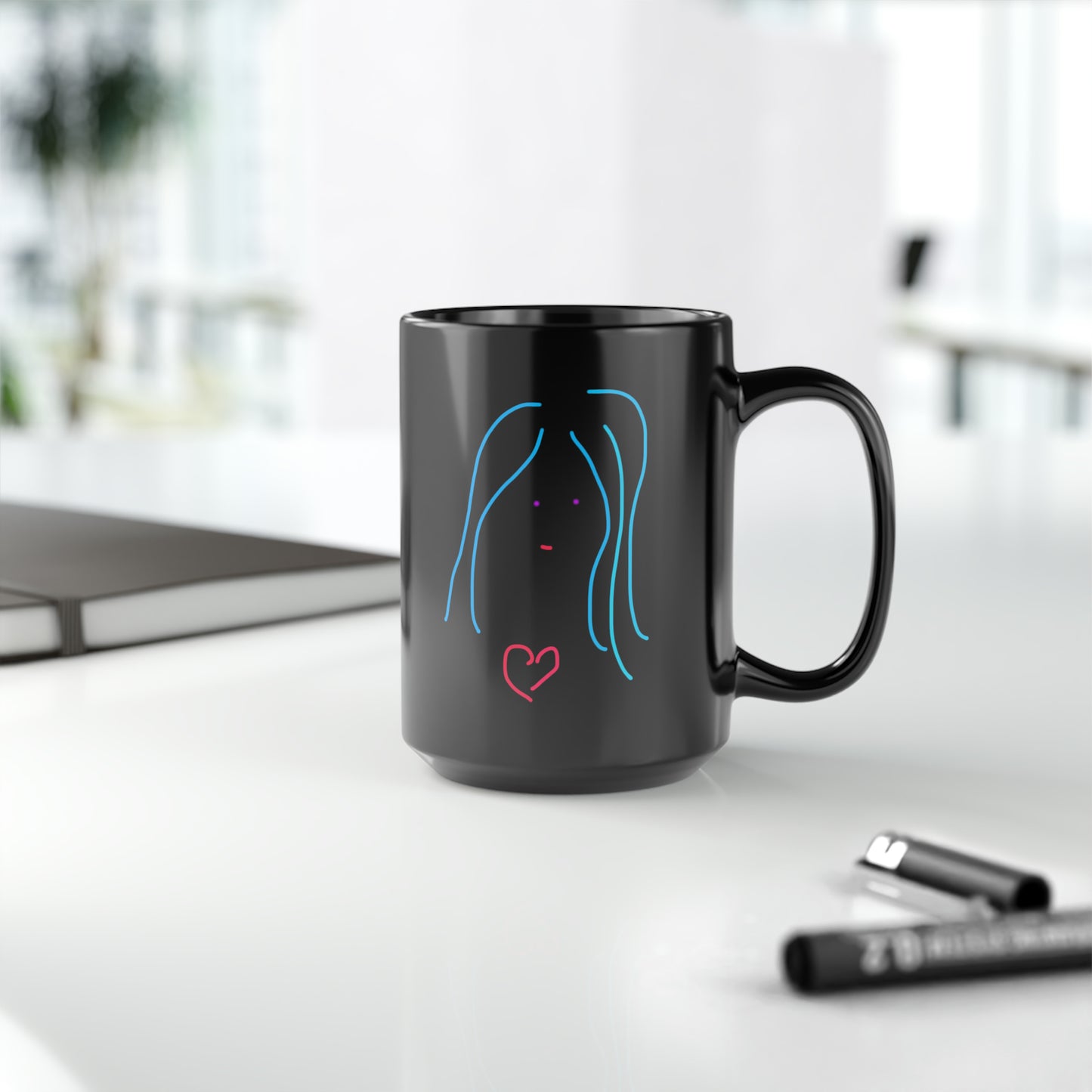 Heart Girl- Black Mug, 15oz- Large