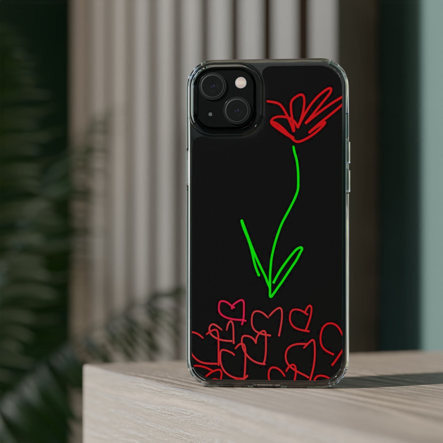 Red Flower, Hearts- Clear Cases