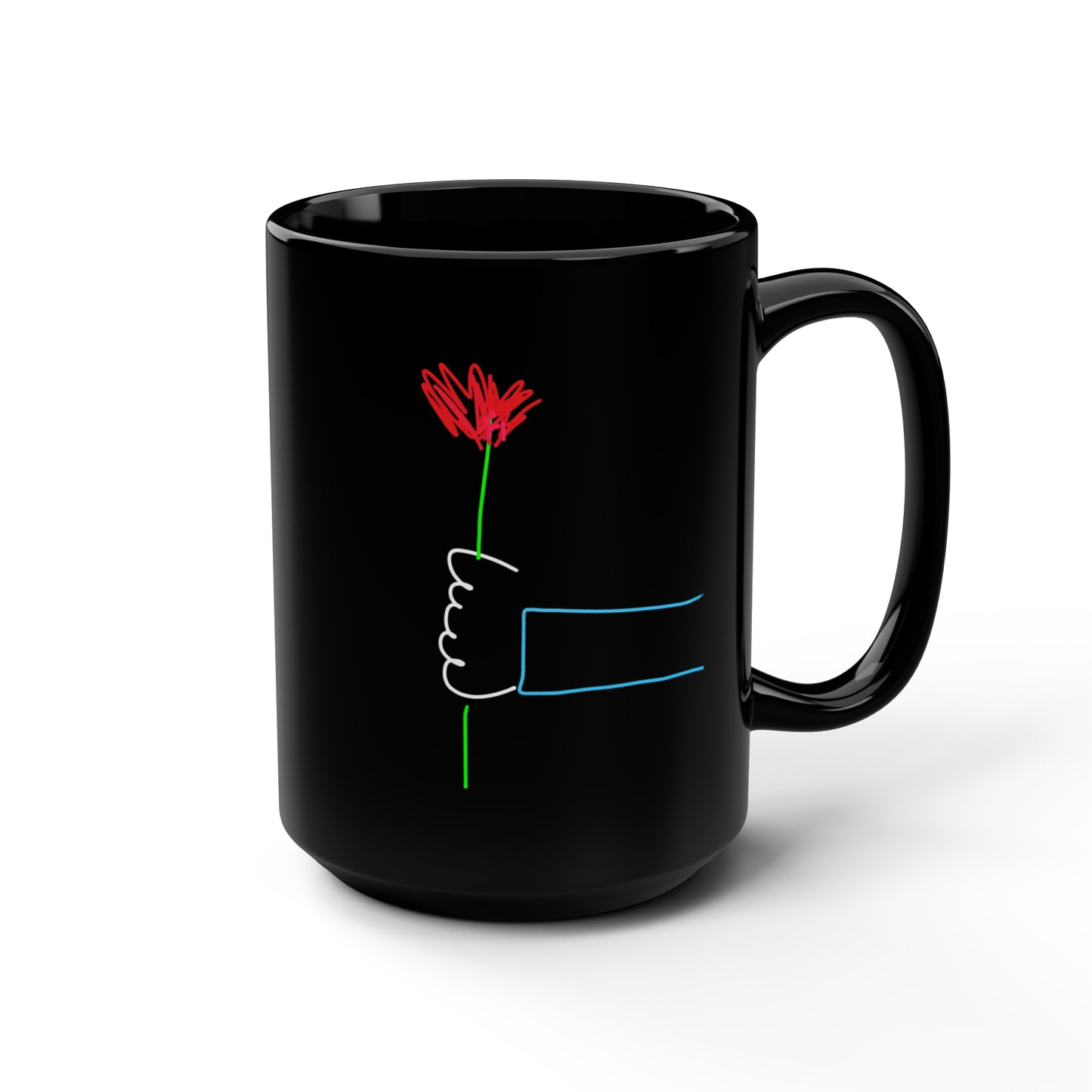 One Red Flower, Heart Ballon- Black Mug, 15oz- Large