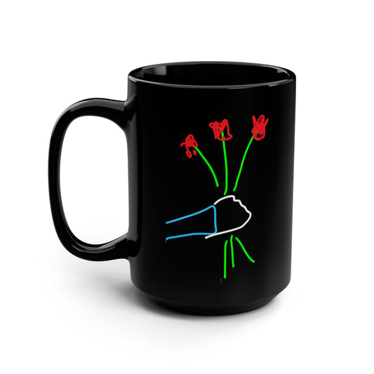 3 Red Flowers- Black Mug, 15oz- Large
