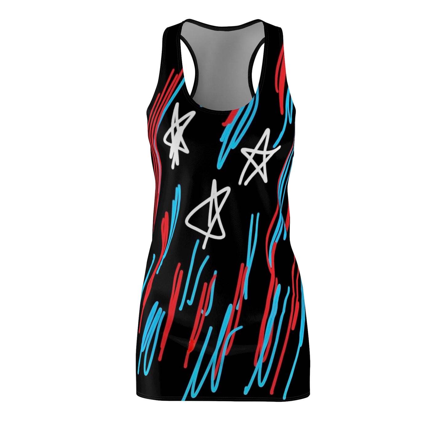 July 4th- Stars Stripes- Women's Cut & Sew Racerback Dress (AOP)- Black