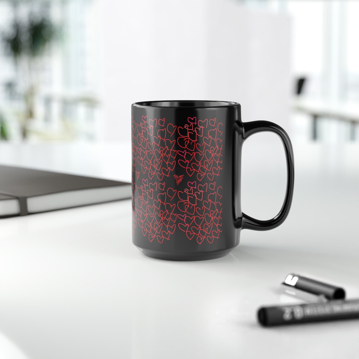 Million Hearts (small)- Black Mug, 15oz- Large