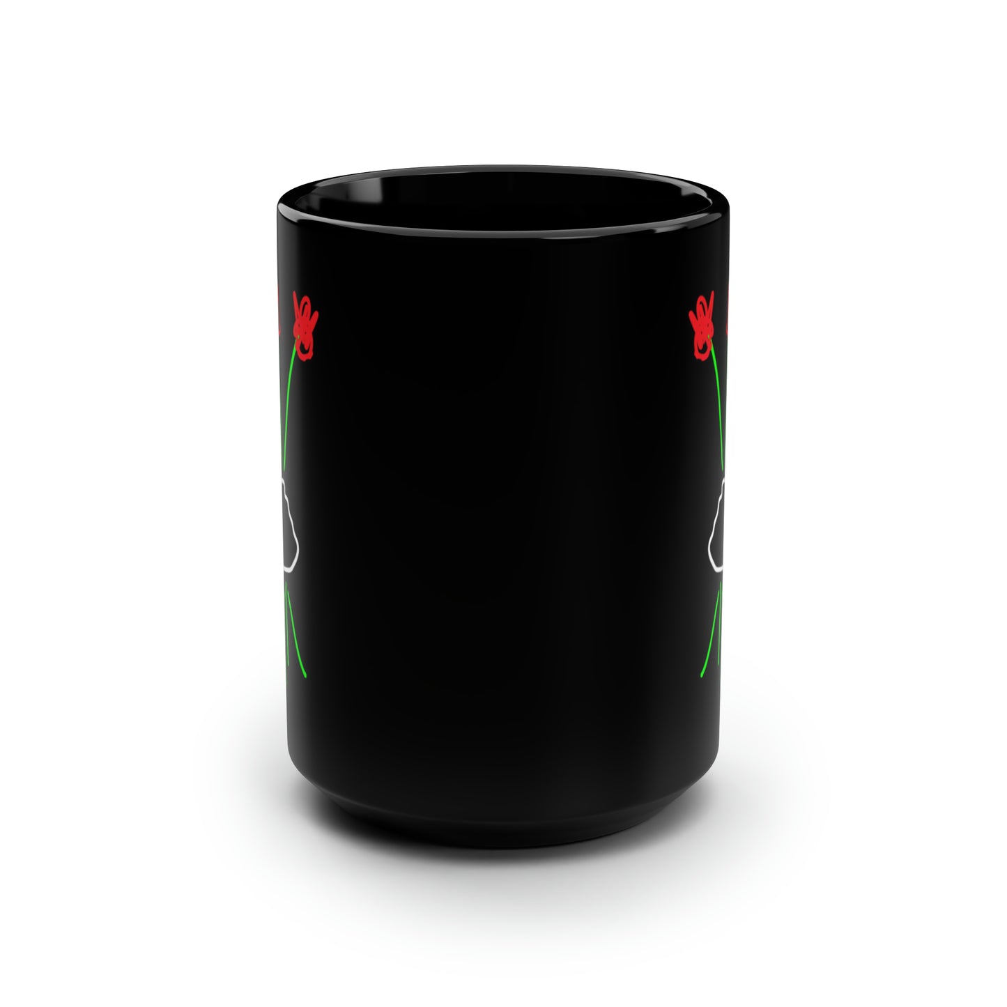 3 Red Flowers- Black Mug, 15oz- Large