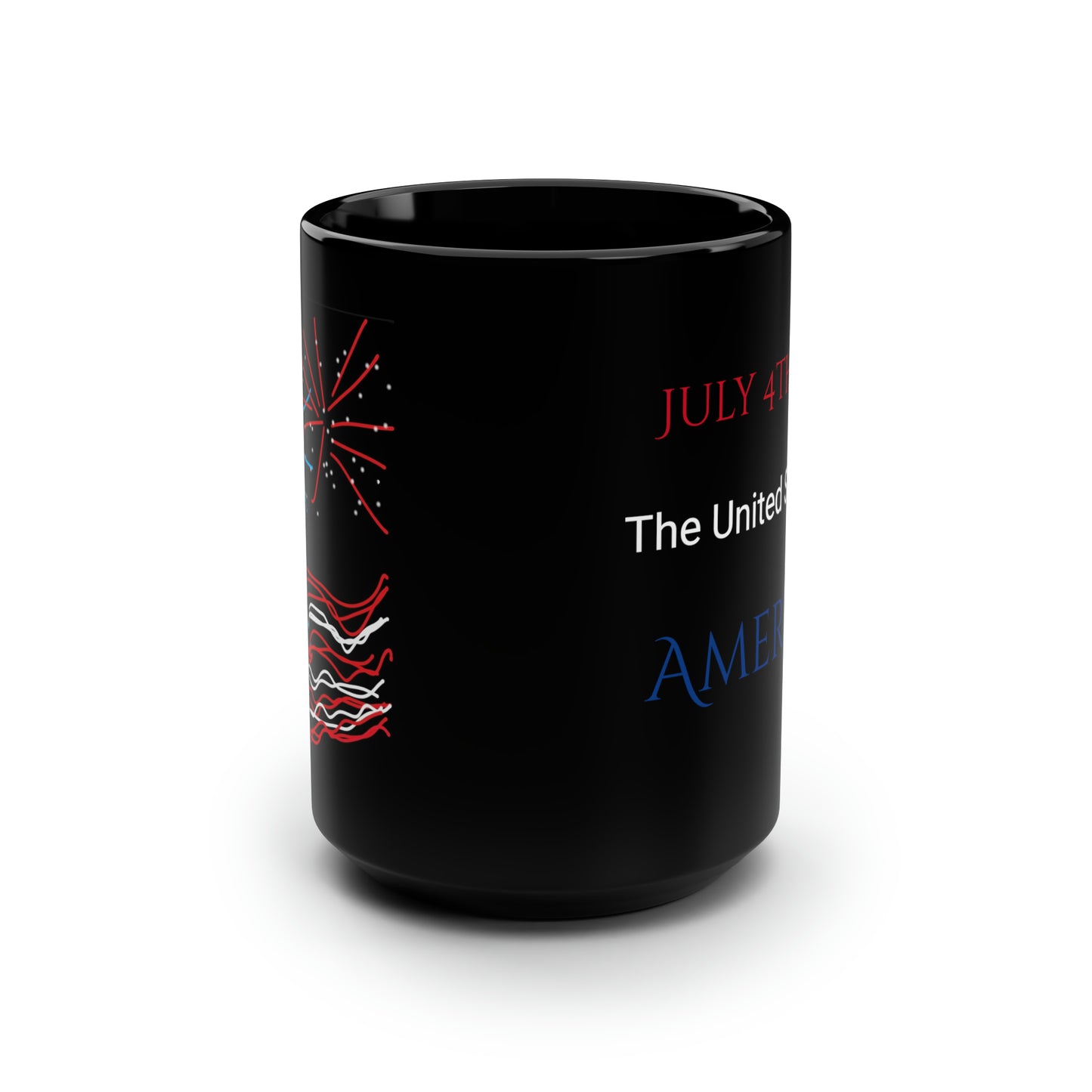 July 4th- Fireworks/1776- Black Mug, 15oz- Large