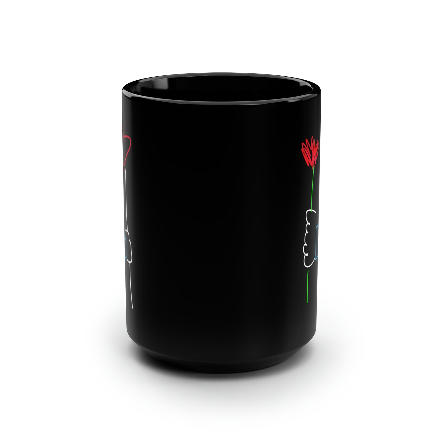 One Red Flower, Heart Ballon- Black Mug, 15oz- Large