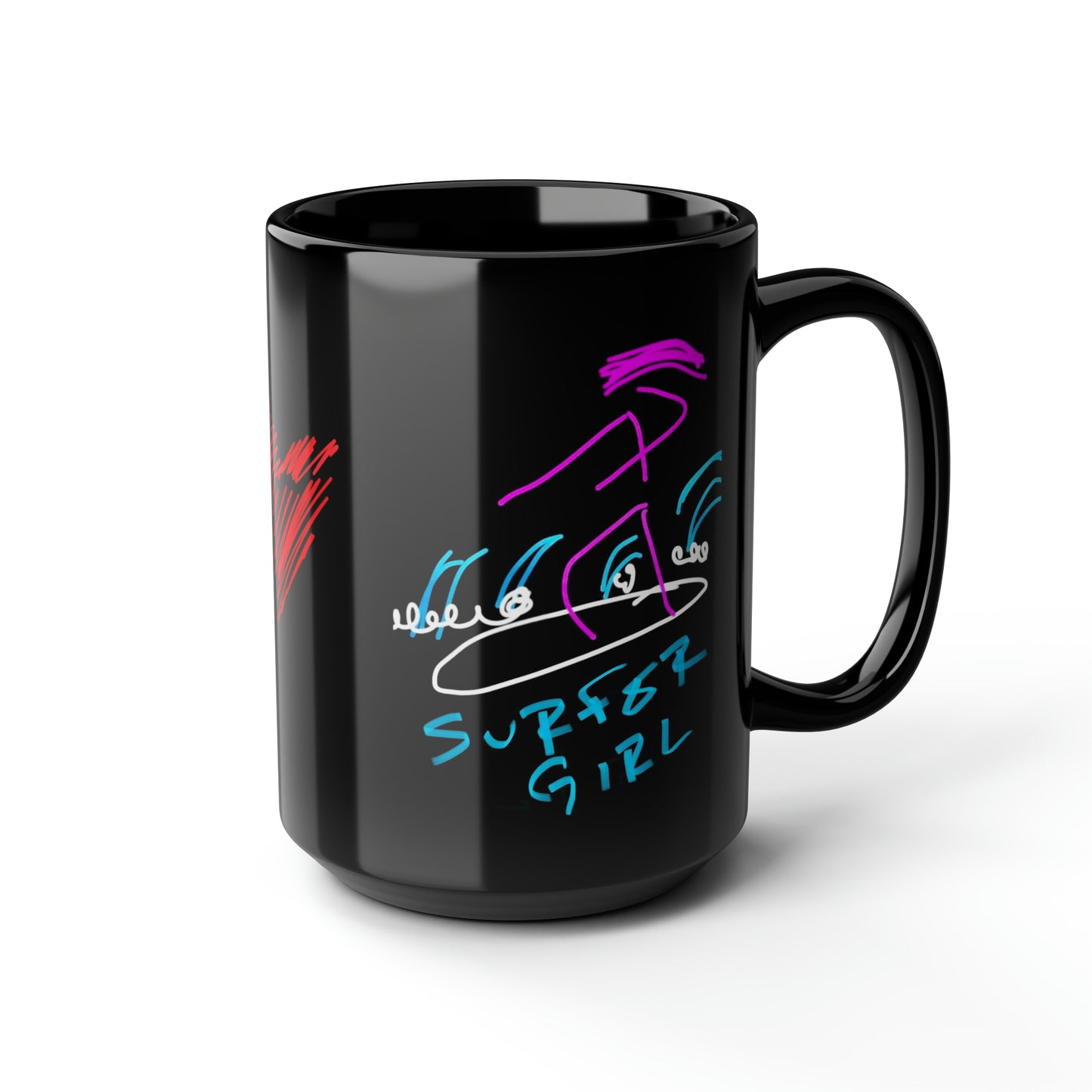 Surfer Girl- Black Mug, 15oz- Large