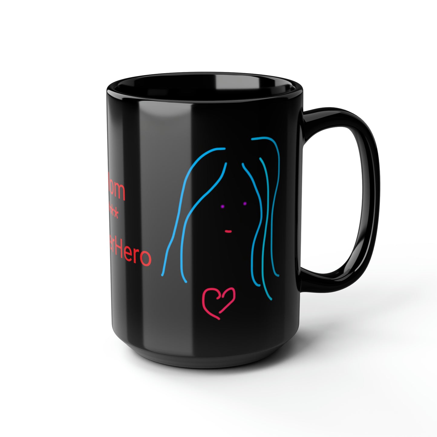 Superhero/Mom- Black Mug, 15oz- Large