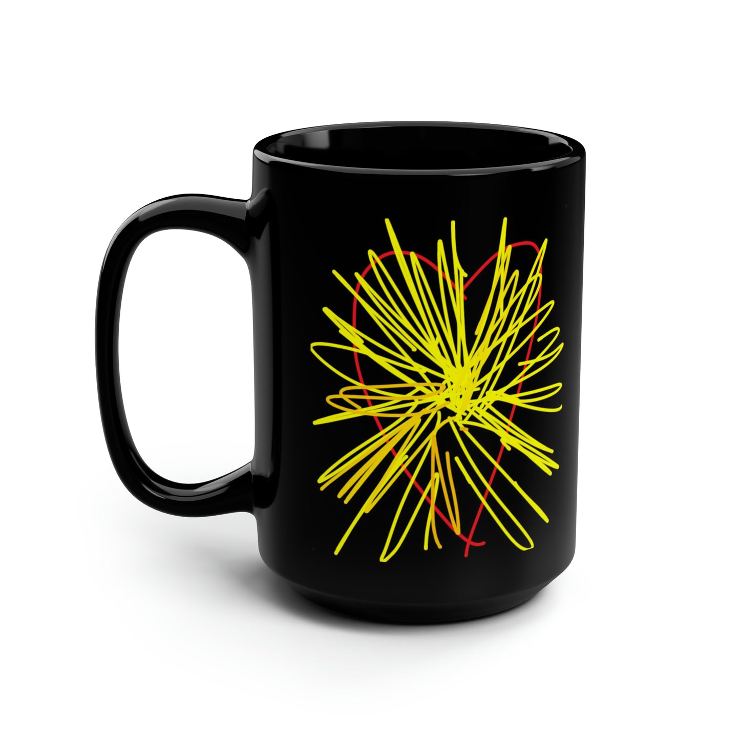 Heart Bursting With Light- Black Mug, 15oz- Large